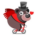 Cute bear and rabbit with bicycle. Circus show illustration. T-shirt graphics. Animals on vintage bikes. Cartoon