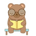 Cute bear reading book. Cartoon animal character for kids, toddlers and babies fashion Royalty Free Stock Photo