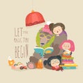 Cute bear reading book for little girls