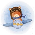 Cute bear rides the plane