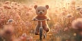 A Cute Bear Riding a Tiny Bicycle Through the Forest for Fun Whimsy and AnimalThemed Design Projects Royalty Free Stock Photo