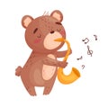 Cute bear with a saxophone. Vector illustration on white background.