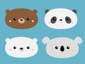 Cute bear set. Grizzly, panda, koala, polar cub. Funny head face. Kawaii cartoon character. Happy Valentines Day. Notebook cover, Royalty Free Stock Photo