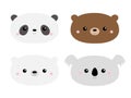 Cute bear set. Koala, panda, grizzly, polar cub. Funny head face. Kawaii cartoon character. Happy Valentines Day. Notebook cover, Royalty Free Stock Photo