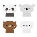 Cute bear set. Koala, panda, grizzly, polar cub. Kawaii cartoon character. Funny head face. Happy Valentines Day. Notebook cover, Royalty Free Stock Photo