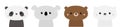 Cute bear set. Panda, koala, grizzly, polar cub. Kawaii cartoon character. Funny head face. Happy Valentines Day. Baby greeting Royalty Free Stock Photo