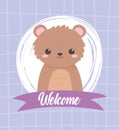 Cute bear sitting animal cartoon welcome ribbon