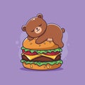 cute bear sleeping on a burger. vector illustration Royalty Free Stock Photo