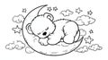 Cute Sleeping Bear on Moon with Stars, Night Dream Royalty Free Stock Photo