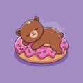 cute bear sleeping on a donut. vector illustration Royalty Free Stock Photo