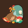 Cute Bear sleeping with Little Rabbit in Den Royalty Free Stock Photo