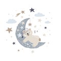 Cute bear sleeping on the moon. Vector Illustration Royalty Free Stock Photo