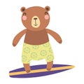 Cute bear surfing on a surfboard cartoon character illustration. Royalty Free Stock Photo