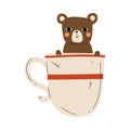 Cute Bear in Teacup, Adorable Little Cartoon Animal Character Sitting in Coffee Mug Vector Illustration Royalty Free Stock Photo