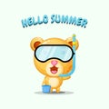 Cute Bear Wearing Diving Gear With Summer Greetings