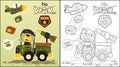 Vector cartoon of Playing war with cute animal, coloring book or page