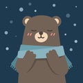 Cute bear wearing scarf enjoying winter, vector illustration