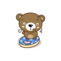 Cute bear weighed on the scales. Cute cartoon character