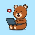 Cute bear working on laptop cartoon vector icon illustration Royalty Free Stock Photo