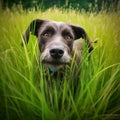 Cute bearded brown dog sitting in green grass walking dog pet love generative ai