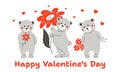 Cute bears and flowers. Postcard for Valentine\'s Day. Flat style