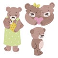 Cute bears with heart, mother with baby, vector Royalty Free Stock Photo