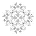 Cute bears, hearts and angels. Christmas mandala. Coloring page.