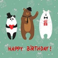 Cute bears - polar, brown, panda. Happy birthday card