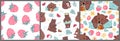 The cute bears are on summer vacation. Set of seamless patterns with cute little bears Royalty Free Stock Photo