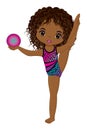 Cute Beautiful African American Performing Rhythmic Gymnastics. Vector Black Gymnast