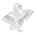 Cute beautiful  bird swan. Black and white background. Funny creature, coloring book pages. Hand drawn illustration in zentangle Royalty Free Stock Photo