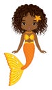 African American Cute Mermaid with Orange Fishtail. Vector Mermaid Royalty Free Stock Photo