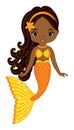 African American Cute Mermaid with Orange Fishtail. Vector Mermaid Royalty Free Stock Photo
