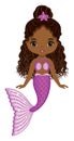 African American Cute Mermaid with Purple Fishtail