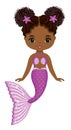 African American Cute Mermaid with Purple Fishtail