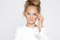 Cute, beautiful blonde young girl with amazing hair and glasses . Beauty, Royalty Free Stock Photo