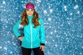 Cute, beautiful blonde young girl dressed in ski outfit Royalty Free Stock Photo