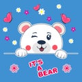 Cute beautiful cartoon face bear teddy. Vector illustration.