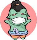 A cute beautiful cartoon illustration of an orc looking happy celebrate the holiday