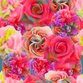 Cute beautiful colorful roses. Seamless floral photo background. Digital mixed media artwork for wrapping paper, wallpaper design Royalty Free Stock Photo