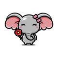 Cute and beautiful female elephant animal cartoon character holding flower