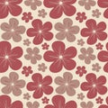 Cute beautiful flowers marsala color seamless pattern background illustration