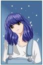 Cute and beautiful girl short purple hair cartoon illustration