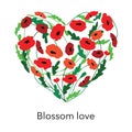 Cute beautiful heart with blossom poppy background.Vector illustration Royalty Free Stock Photo