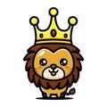The cute and beautiful lion animal cartoon character becomes king wearing a crown
