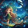 A cute beautiful nature godess, entangled with vines.