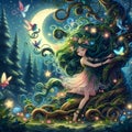 A cute beautiful nature godess, entangled with vines.