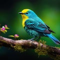 Cute Beautiful tanager Chlorophonia exotic tropical green songbird from