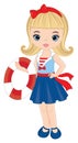 Cute Beautiful Teen Girl Wearing Nautical Dress Holding Lifebuoy. Vector Nautical Girl