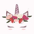 cute and beautiful unicorn head with beautiful flower crown Royalty Free Stock Photo